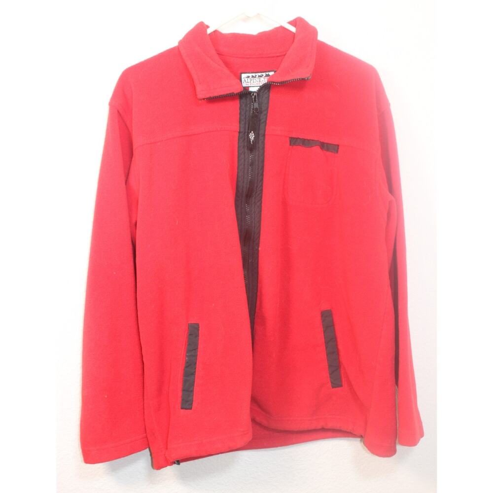 Alpine Tek Fleece Jacket Size L Red Open Front Zipper Pockets Hem Drawstring